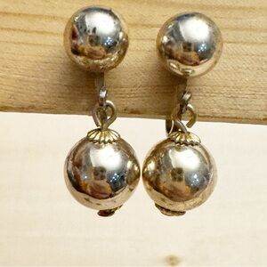 Vintage Gold Tone Ball Dangle Screws Backs Earrings Signed Japan